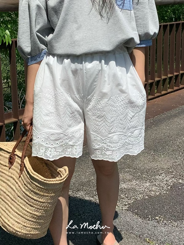 寬腰頭蕾絲五分褲